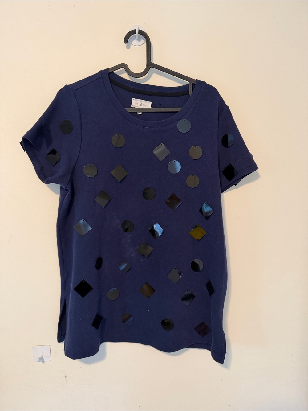 Lou & Grey Navy Short Sleeve Top with Geometric Sequins